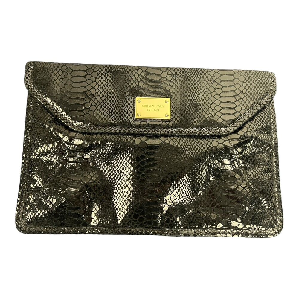 Michael  Kors Envelope Clutch Snakeskin Black 13" x 9"